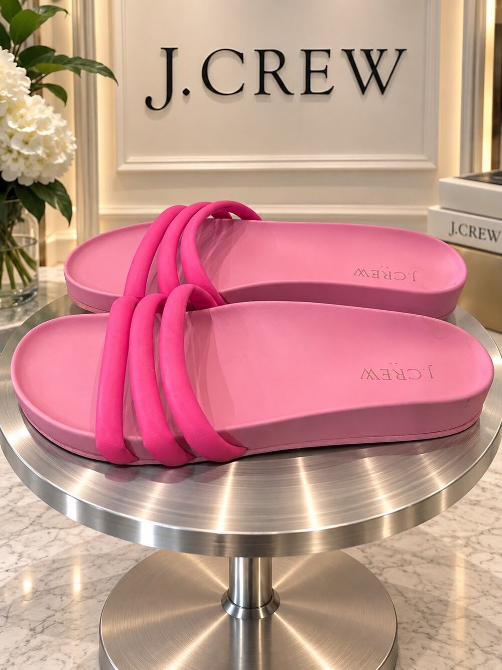 J.Crew Hot Pink Three-Strap Slide Sandals Size 9